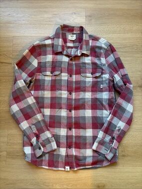 Men’s Vans Red, Gray & White Plaid Flannel Shirt